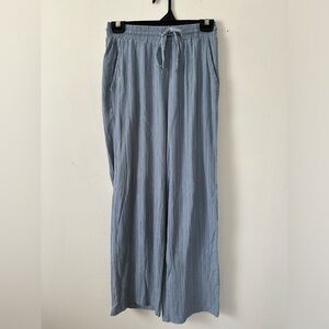 Blue Ribbed Wide Legged Flowy Pants